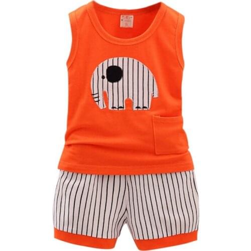 Summer Kid Cotton Cartoon Baby Boys Girls Vest+Stripe Shorts 2 Pcs Children Clothing Set 1-5Y New