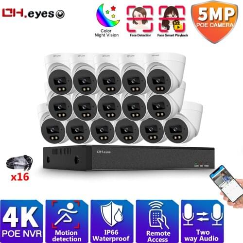 16CH 5MP 8MP POE NVR Kit Security Camera System Two Way Audio H.265 IP AI Dome Camera Outdoor P2P CCTV Video Surveillance Set