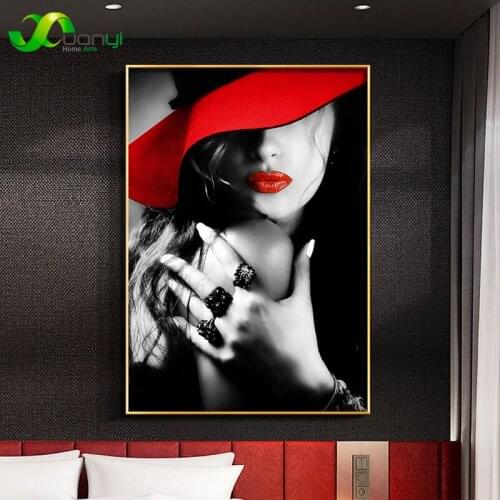 Beautiful Sexy Pot Nude Girl Woman Red Lips Nail Wall Art Painting Lady Masked Nordic Canvas Pictures For Living Room Decoration