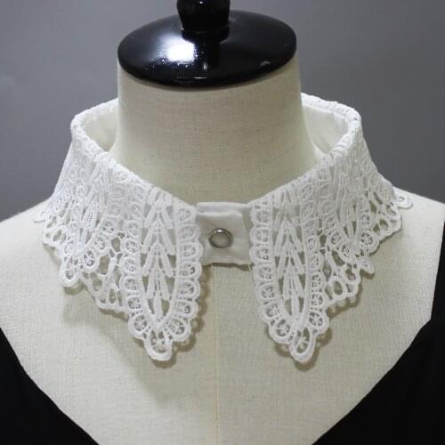 Linbaiway Ladies Lace Hollow Embroidered Detachable Collar Solid Color Shirt Fake Collars False Collar Necklaces Accessories