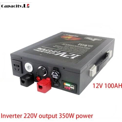 12V 100AH Lifepo4 Lithium Battery with BMS AC 220V 300w Inverter Lithium Battery Pack Engine Solar Rechargeable Battery Motorhom