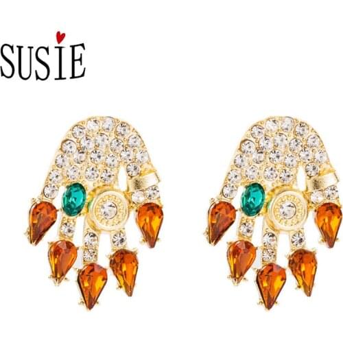 LOVE SUSIE Hip Hop Earrings Personality Exaggerated Palm Shape Rhinestone Punk Style Female Jewelery Party Accessories Gifts