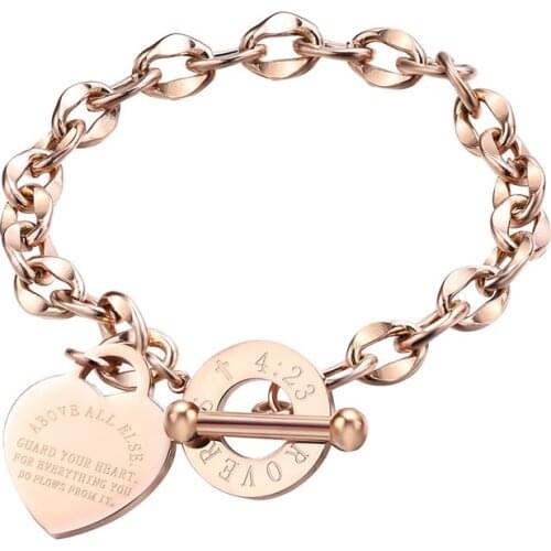 Fashion Heart Bracelet Tassel Round Circle Titanium Steel Chain Bangle Jewelry