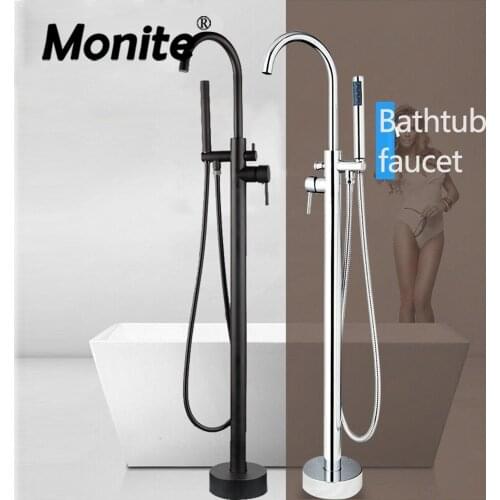 Monite Free Standing Matte Black Bathroom Bathtub Faucet Chrome Polish Bath Floor Mount Bathtub Mixer Nickel Brush Shower Faucet