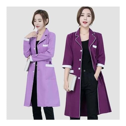 New Lab Coat High quality Spa Uniforms Tattooist Work clothing Scrubs Uniforms Purple Long Sleeve Beauty Salon Work Wear Summer