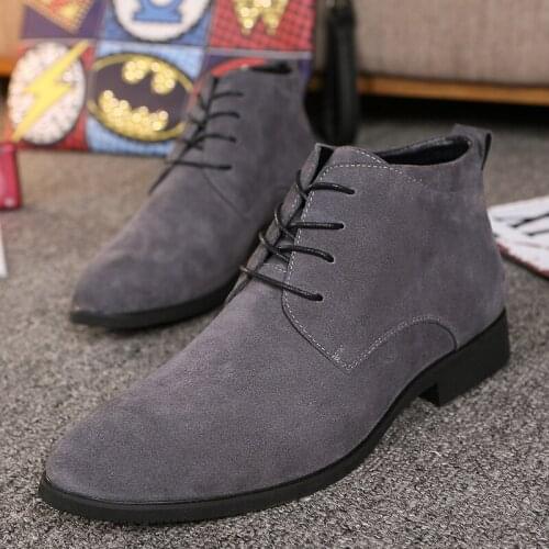 New Men Business Shoes Man Dress Shoes Fashion Pointed Toe Lace-Up Ankle Boots Formal Wedding Footwear Male Suede Oxford Shoes