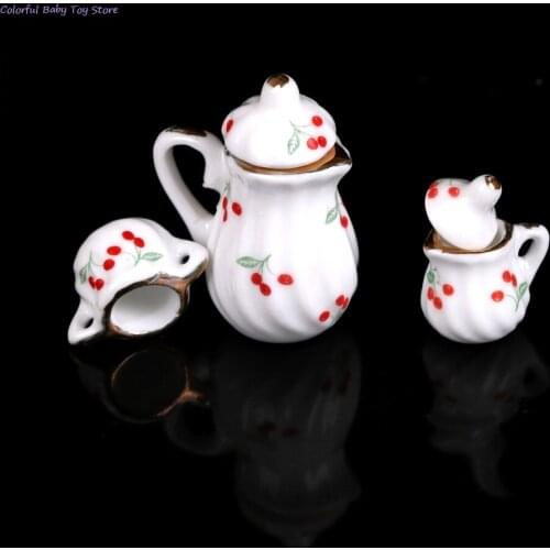 New Pattern 3pcs/set Lovely Doll House Miniature Dining Ware Porcelain Tea Set Dish Cup Kitchen Toys