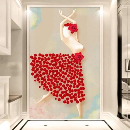 Custom 3D Photo Wallpaper Murals Modern Abstract Art Rod Roses Ballet Dancing Girl Non-woven Wall Murals for Hallway Door Decor