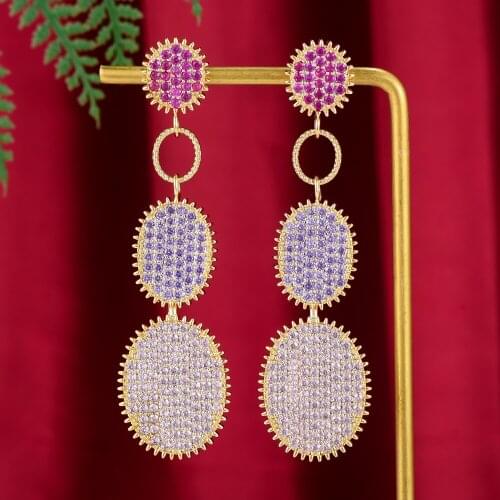GODKI Luxury Noble Trendy Pink Blue Dangle Earrings for Girl Women Bridal Wedding Earrings Fine Jewelry 2021 New High Quality