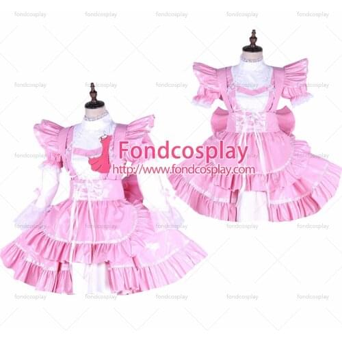 Lockable-Sissy maid PVC dress pink Uniform cosplay costume Tailor-made[G1650]