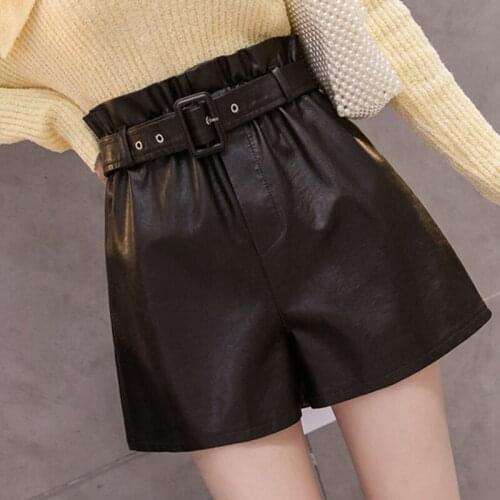 High Waisted Shorts PU Leather Womens Shorts 2021 Autumn Winter Fashion Short Pants Women Sashes Streetwear Black Biker Shorts