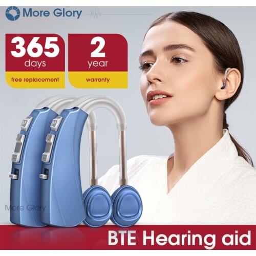 2pcs BTE Hearing Aids Rechargeable Sound Amplifier Hearing Amplifier for Deafness with Charging Base