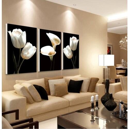 Triptych Diamond Painting Black White Lily Full Square Round Cross Stitch Diamond Embroidery Floral Pattern Home Decoration