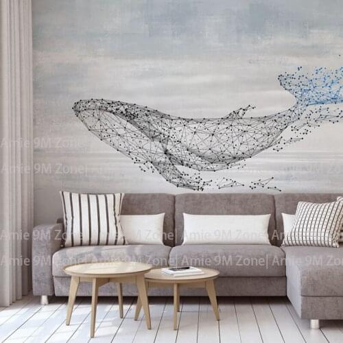 Tuya Art vintage fish dots and thread grey color mural wallpaper for bedding room living rooom wall deocr wall-paper