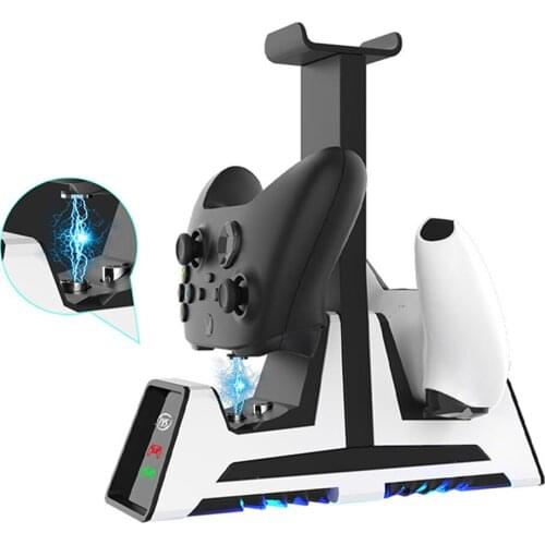 Gamepad Charging Holder with Headphone Stand LED Charging Dock Station for Sony PS5/PS4/Switch Pro/Xbox One Game Controller Part