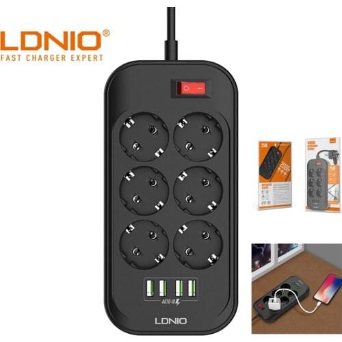 Hot LDNIO 4 USB Phone Charger Multiple Power Sockets 6 EU Outlet Power Strip Charger For Home/Restaurant Charging Mobile Phone
