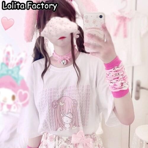 Women Harajuku Kawaii Short Sleeve T-shirt Girl Summer Tops Studend Japanese lovely cute girl sweet lolita cosplay Clothes T145
