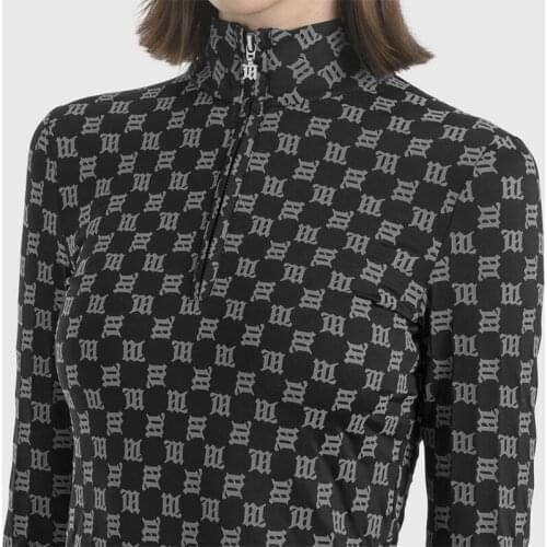 Mstyle New Design High Streetwear Letter Reflective Material Fashion Women Clothing Female Sexy Tops Zipper Tight T-shirts