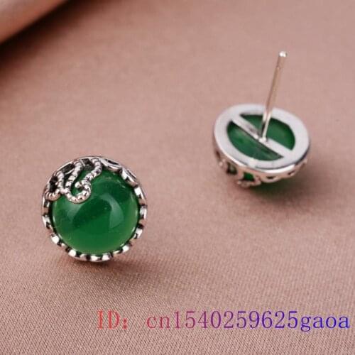Green Jade Ear studs Charm Crystal Natural Women Earrings Retro Zircon Fashion Chalcedony 925 Silver Amulet Gemstone Gifts