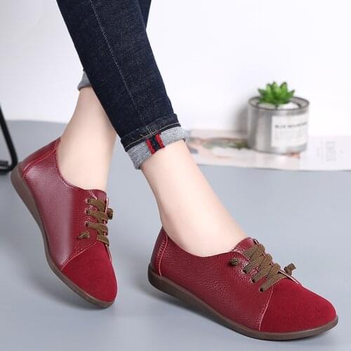 New Fashion Women flats Genuine Leather Shoes Woman autumn Ladies Shoes Slip On Ballet Flats Sneakers Women Oxford lace up Shoes