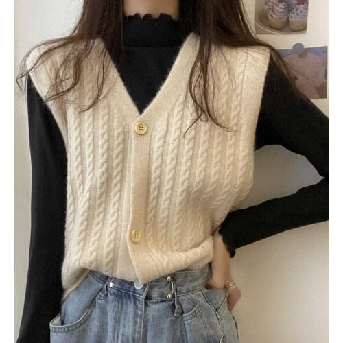 Women Sweater Vest Winter Outerwear V-neck Knitted Vest Outerwear Spring Autumn Jacket Sweater Vest Waistcoatchalecos Para Mujer