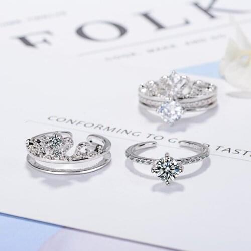 Wild Zircon Detachable Crown 925 Sterling Silver Temperament Personality Fashion Female Resizable Opening Rings SRI219