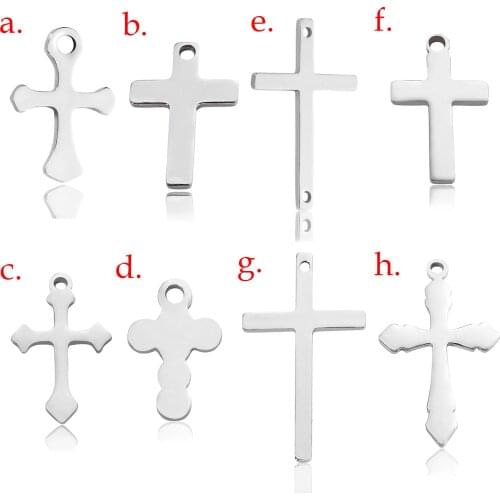 50Pcs/Lot Stainless Steel Cross Pendant Charms Bracelet Necklace DIY Jewelry Making Handmade Accessories Findings