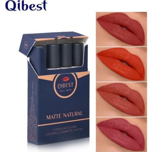 4 Colors Creative Cigarette Lipstick Set Long Lasting Waterproof Matte Velvet Fog Lip Gloss Sexy Red Nude Lip Tint Makeup TSLM2