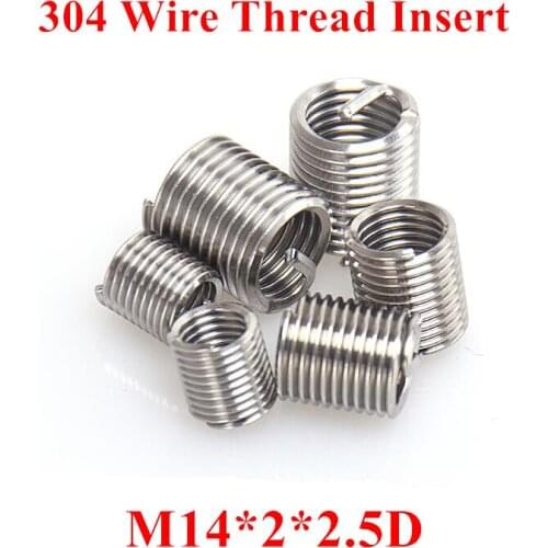 50pcs M14*2*2.5D Wire Thread Insert 304 Stainless steel M14 Screw Bushing, m14*2.5D Wire Screw Sleeve Thread Repair Insert