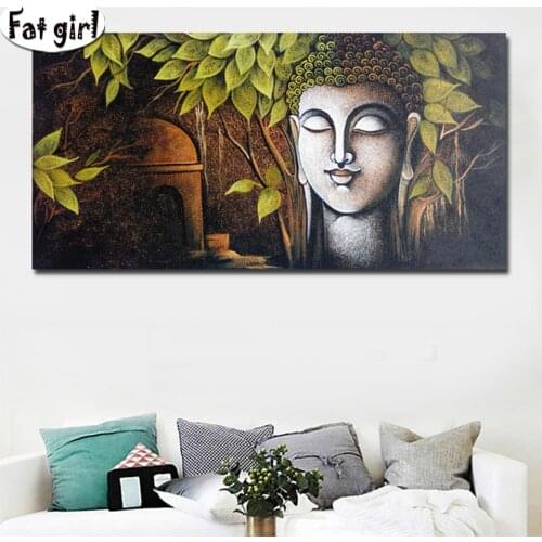 5D diy diamond painting Buddha statue Green leaf embroidery Rhinestone mosaic cross stitch wall art square round gifts no frame