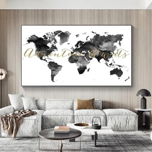 Abstract Grey Ink Map Poster Canvas Painting Poster and Print Cuadro Wall Art for Living Room Home Decor
