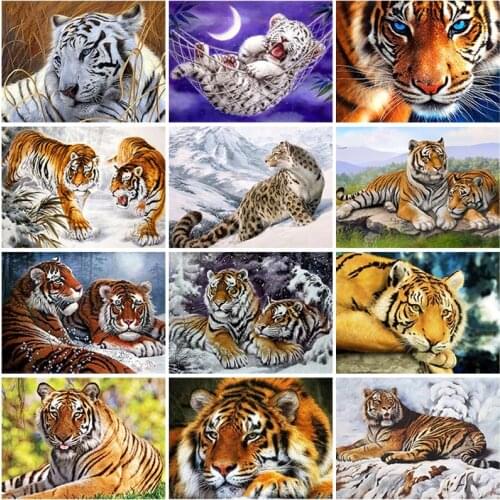 Tiger DIY 5D Diamond Painting Full Round Square Rhinestone Mosaic Diamante Embroidery Cross Stitch Wall Art Home Gift