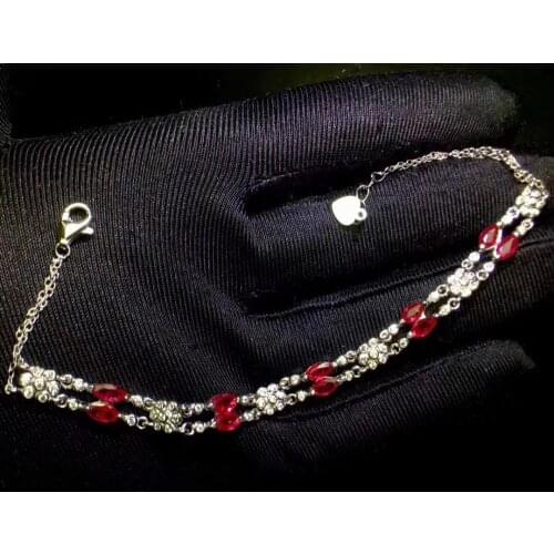 Natural red ruby stone Bracelet Natural gemstone bracelet 925 sterling silver fashion Elegant round women wedding jewelry