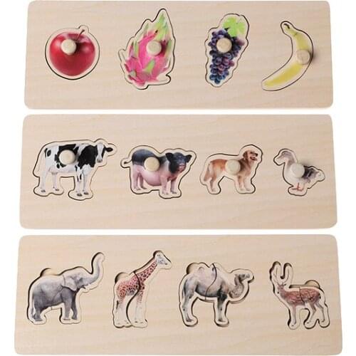 Wooden Baby Toys Fruit/ Animal Jigsaw Puzzle Preschool Educational Equipment Kids Early Learning Tools Montessori Materials