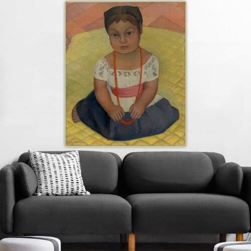 Canvas Oil Painting Diego Rivera"Kneeling Child On Yellow Background"Western Art Decor Poster Aesthetic Home Room Decoration