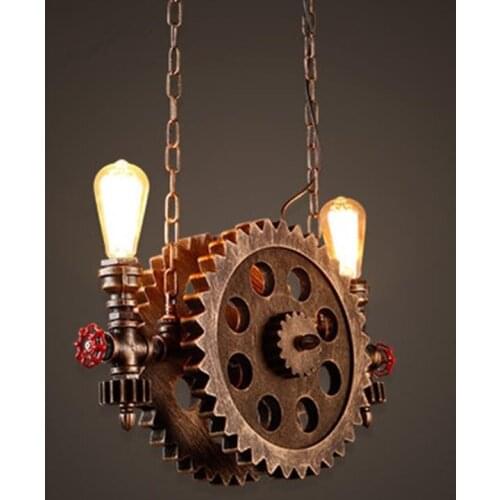 Loft Style Wood Gear Water Pipe Droplight Edison Industrial Vintage Pendant Light Fixtures Home Indoor Lighting Hanging Lamp