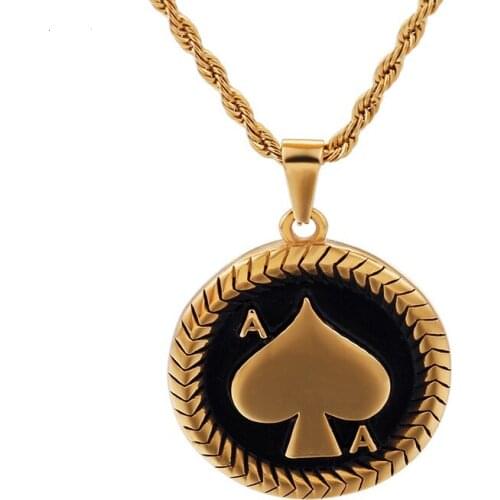 Hip Hop Mens Europe and America Retro Titanium Steel Round Personality Street Spades A Pendant