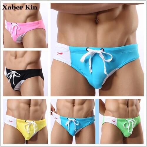 2019 Mens Swimming Briefs Breathable Mens Swimwear Trunks Sexy Bulge Men Beach wear Solid Swimming trunks- K448