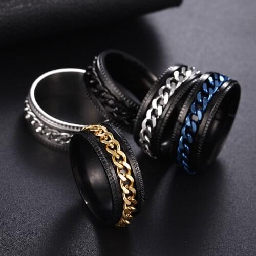 Fashion New Arrival Mens Chain Rotating Stainless Steel Ring Mens Jewelry Accessories