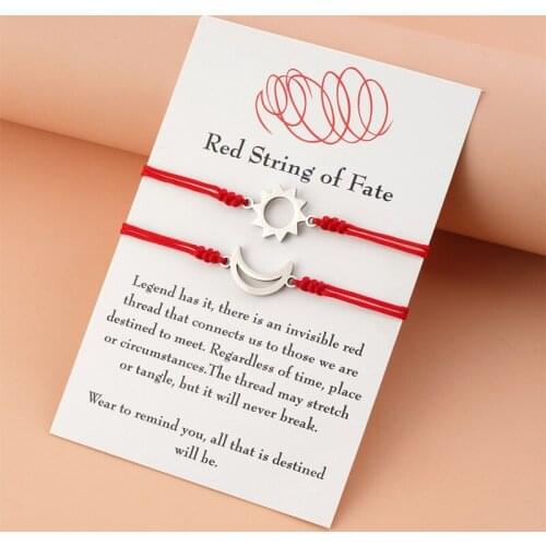 New Creative Stainless Steel Sun and Moon Red Rope Braided Couple Card Bracelet for Women Adjustable Bracelet Fashion Jewelry
