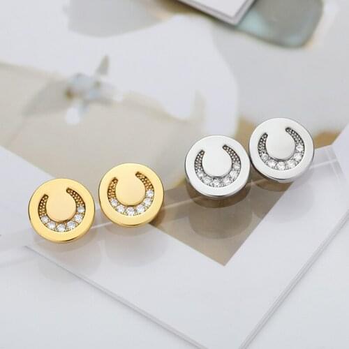 New Design Zircon Round Moon Stud Earrings For Women Europe Style Jewelry Stainless Steel Stud Earrings Set BFF Gift