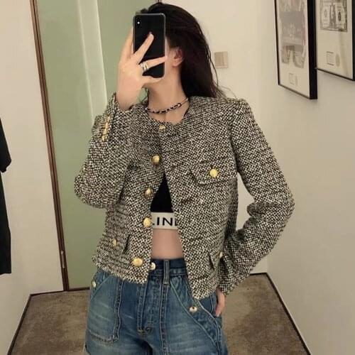Autumn New Arrival Small Fragrance Ladies Single-breasted Tweed Coat Celebrity Temperament Commuter Elegant Short Versatile Top