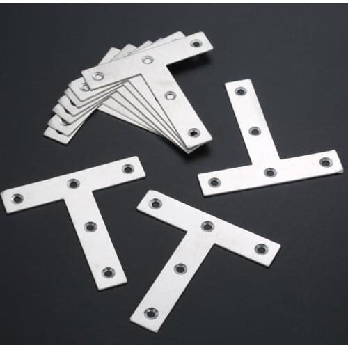 10Pcs 80x80mm Angle Plate Corner Brace Flat T Shape Repair Brackets Stainless Steel Door Window Furniture Hardware Angle Bracket
