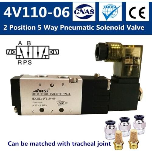 4V110-06 AC220V DC24V/12V 2 Postion 5 way Pneumatic Solenoid Valve Manipulator Accessories Actuator