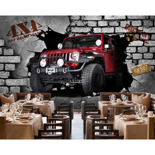 Custom wallpaper 3d retro brick wall car breaks the wall out tooling background wall living room cafe decoration painting обои