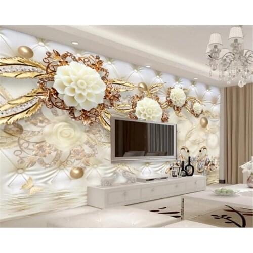 Beibehang Custom wallpaper 3d luxury golden white flowers soft bag ball jewelry modern fashion background 3D mural wallpaper