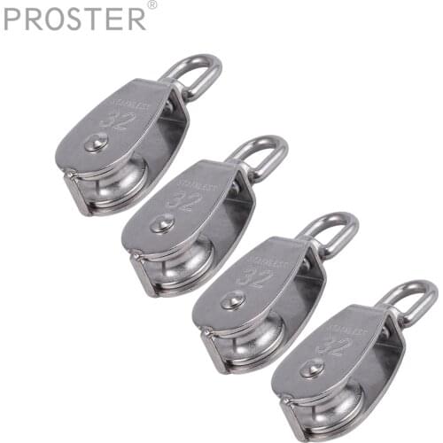 PROSTER 4Pcs M32 Heavy Duty 304 Stainless Steel Single Wheel Swivel Lifting Rope Pulley Block Double Wheel Rope Pulley Block