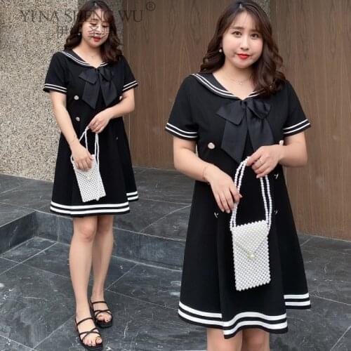 School Dresses Sailor Navy Collar Suit Jk Uniforms Cosplay College Middle School Costume Black Strap Short Sleeve Dress Fat Girl