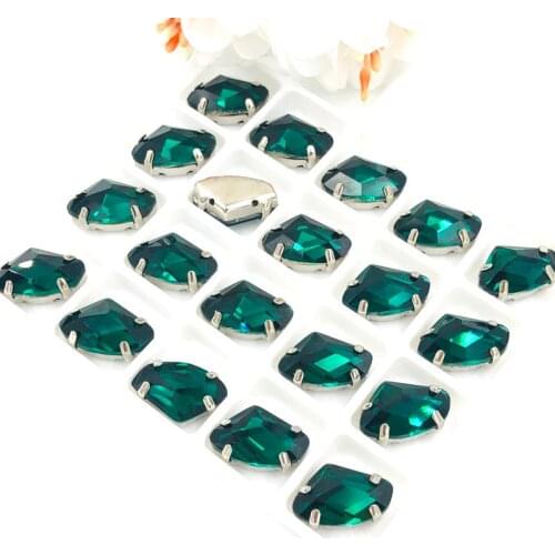 9x14mm High quality AAAA Glass Crystal sew on rhinestones Malachite green strass loose rhinestones for diy clothing accessories