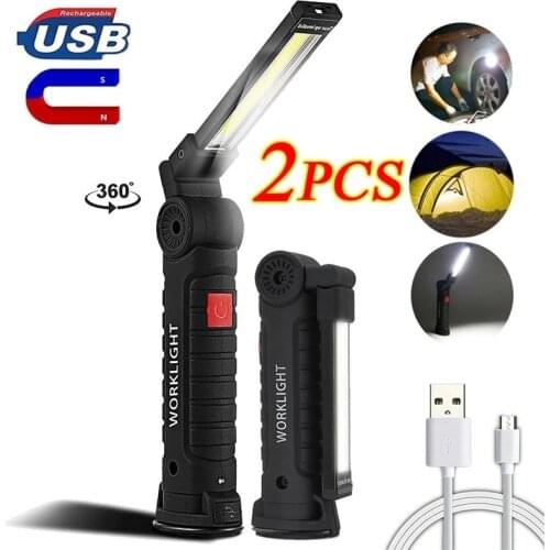 USB Rechargeable Flashlight with Built-in Battery Folding Work Light 5 Lighting Modes Suitable for Camping Car Repair